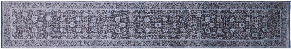 Grey Runner Wool & Silk Persian Tabriz Handmade Rug - Manhattan Rugs