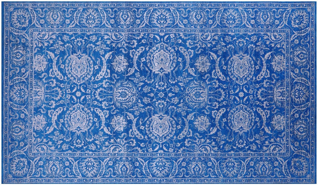 Blue Persian Tabriz Wool & Silk Hand Knotted Rug - Manhattan Rugs