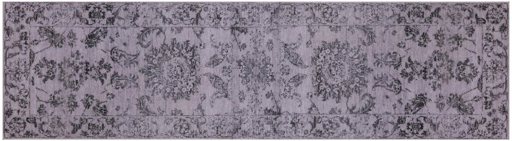 Grey Persian Tabriz Wool & Silk Handmade Runner Rug - Manhattan Rugs