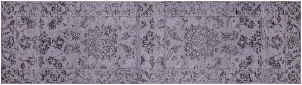 Grey Wool & Silk Handmade Persian Tabriz Runner Rug - Manhattan Rugs