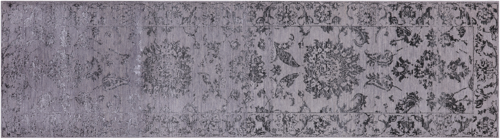 Grey 2' 8" X 9' 11" Wool & Silk Handmade Persian Tabriz Runner Rug - Q22478