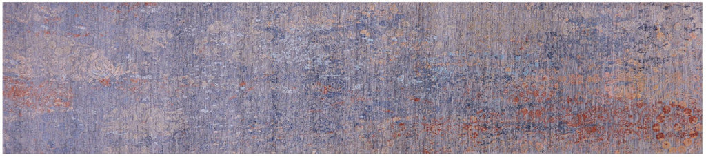 Grey Runner Modern Wool & Silk Handmade Rug - Manhattan Rugs