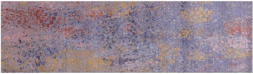 Grey Modern Wool & Silk Handmade Runner Rug - Manhattan Rugs