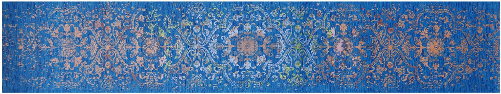 Blue Runner Modern Handmade Wool & Silk Rug - Manhattan Rugs