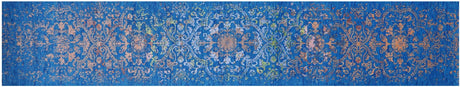 Blue Runner Modern Handmade Wool & Silk Rug - Manhattan Rugs