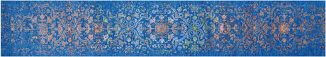 Blue Runner Modern Hand Knotted Wool & Silk Rug - Manhattan Rugs