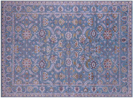 Blue Wool & Silk Persian Tabriz Hand-Knotted Rug - Manhattan Rugs
