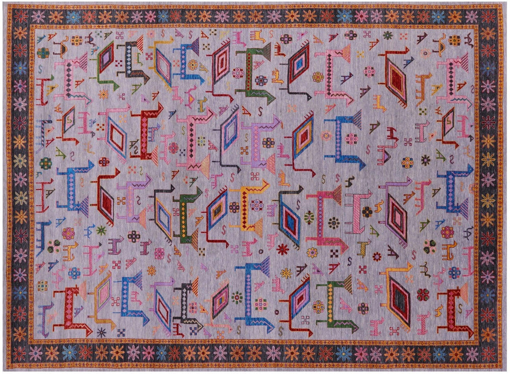 Grey Tribal Persian Gabbeh Handmade Wool Rug - Manhattan Rugs