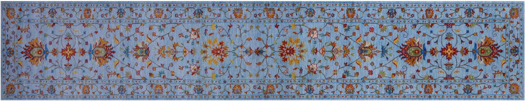 Blue Persian Tabriz Hand Knotted Wool Runner Rug - Manhattan Rugs