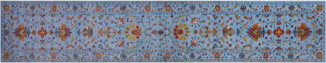 Blue Persian Tabriz Hand Knotted Wool Runner Rug - Manhattan Rugs