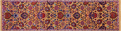 Orange Runner Persian Tabriz Handmade Wool & Silk Rug - Manhattan Rugs