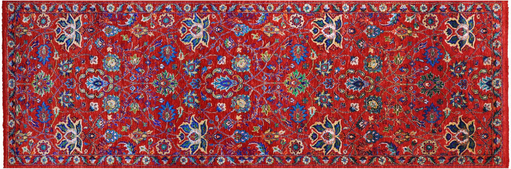 Red Handmade Persian Tabriz Wool & Silk Runner Rug - Manhattan Rugs