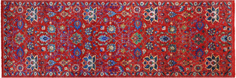 Red Handmade Persian Tabriz Wool & Silk Runner Rug - Manhattan Rugs