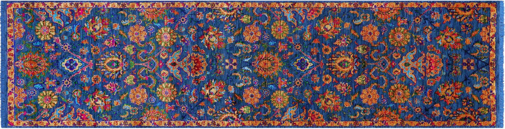 Blue Runner Persian Tabriz Wool & Silk Handmade Rug - Manhattan Rugs