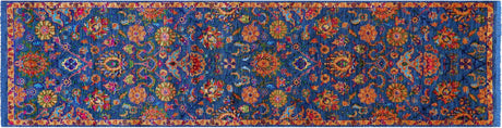 Blue Runner Persian Tabriz Wool & Silk Handmade Rug - Manhattan Rugs