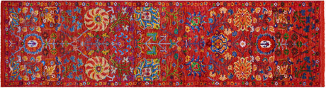 Orange Persian Tabriz Wool & Silk Hand-Knotted Runner Rug - Manhattan Rugs