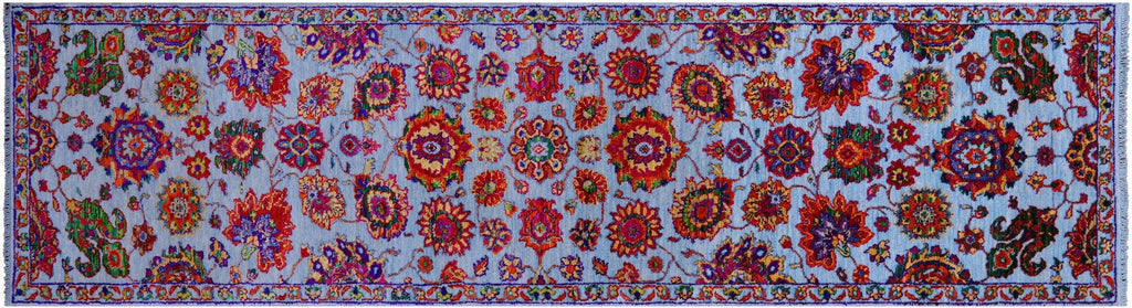 Blue Runner Persian Tabriz Wool & Silk Handmade Rug - Manhattan Rugs