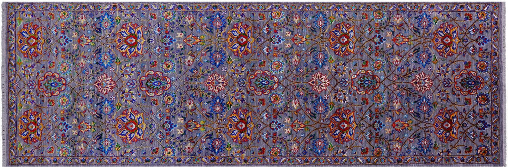Grey Persian Tabriz Wool & Silk Handmade Runner Rug - Manhattan Rugs