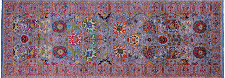 Grey Persian Tabriz Handmade Wool & Silk Runner Rug - Manhattan Rugs