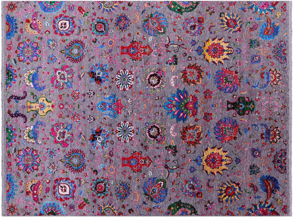 Grey Wool & Silk Persian Tabriz Hand Knotted Rug - Manhattan Rugs