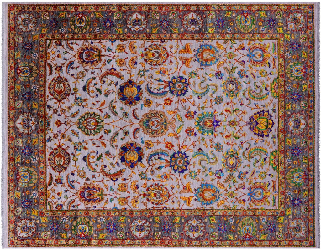 Grey Hand Knotted Wool & Silk Persian Tabriz Rug - Manhattan Rugs