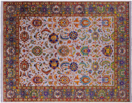 Grey Hand Knotted Wool & Silk Persian Tabriz Rug - Manhattan Rugs
