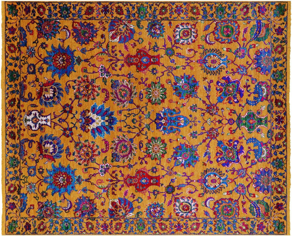Gold Persian Tabriz Hand Knotted Wool & Silk Rug - Manhattan Rugs
