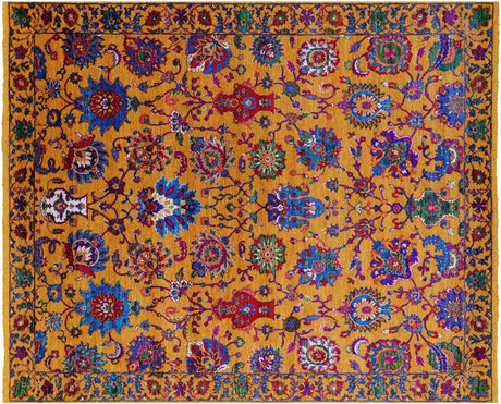 Gold Persian Tabriz Hand Knotted Wool & Silk Rug - Manhattan Rugs