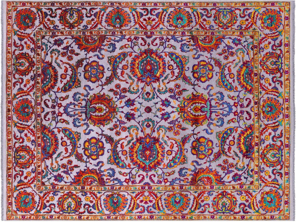 Grey Handmade Wool & Silk Persian Tabriz Rug - Manhattan Rugs