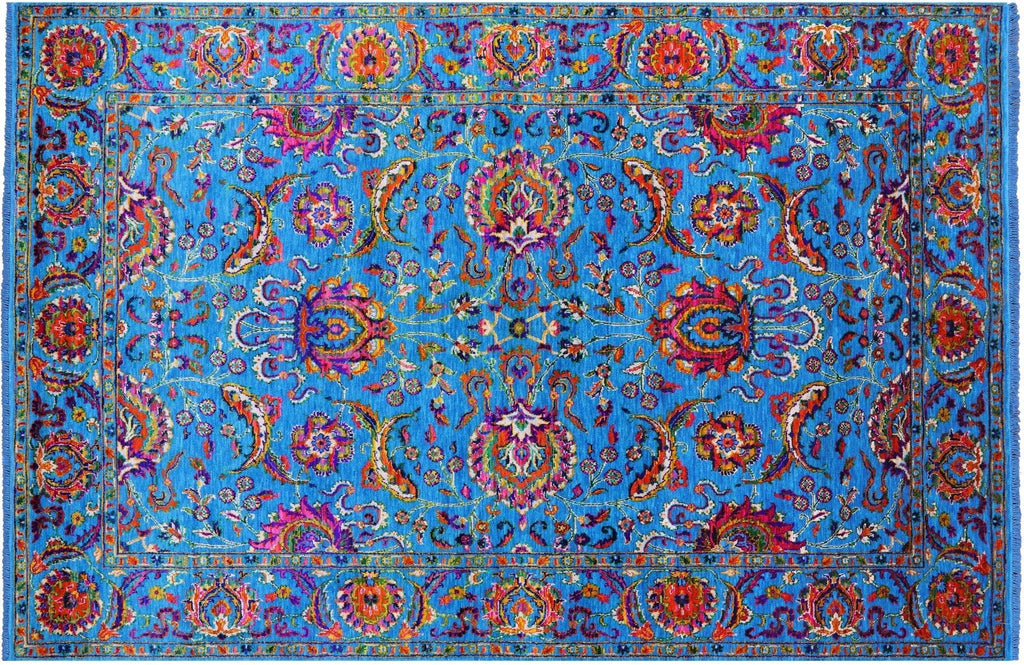 Blue Persian Tabriz Wool & Silk Hand-Knotted Rug - Manhattan Rugs