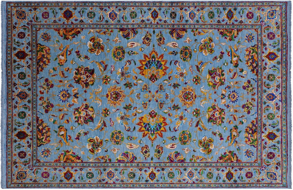 Blue Persian Tabriz Handmade Wool & Silk Rug - Manhattan Rugs