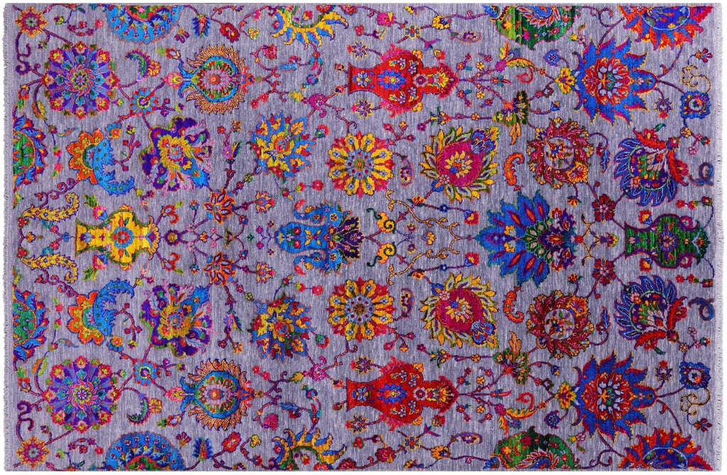 Grey Persian Tabriz Handmade Wool & Silk Rug - Manhattan Rugs