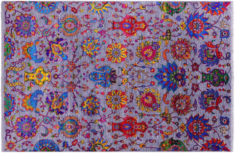 Grey Persian Tabriz Handmade Wool & Silk Rug - Manhattan Rugs