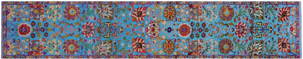 Blue Persian Tabriz Hand-Knotted Wool & Silk Runner Rug - Manhattan Rugs