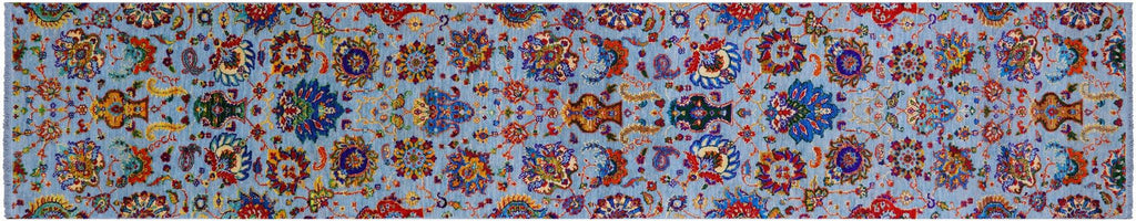 Blue Persian Tabriz Handmade Wool & Silk Runner Rug - Manhattan Rugs