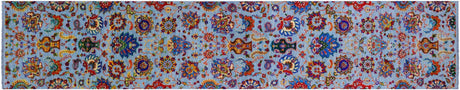 Blue Persian Tabriz Handmade Wool & Silk Runner Rug - Manhattan Rugs