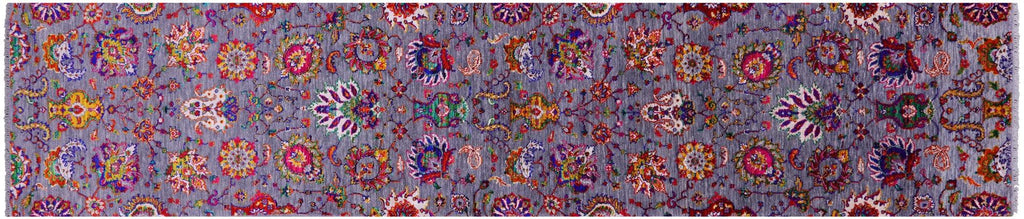 Grey Runner Persian Tabriz Hand Knotted Wool & Silk Rug - Manhattan Rugs