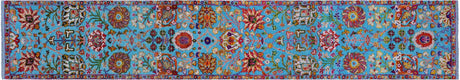 Blue Runner Persian Tabriz Handmade Wool & Silk Rug - Manhattan Rugs