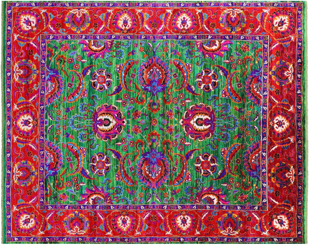 Green Persian Tabriz Hand-Knotted 100% Silk Rug - Manhattan Rugs