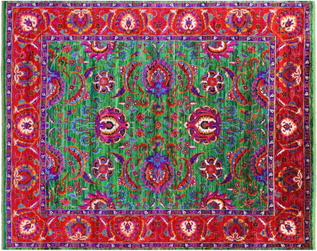 Green Persian Tabriz Hand-Knotted 100% Silk Rug - Manhattan Rugs