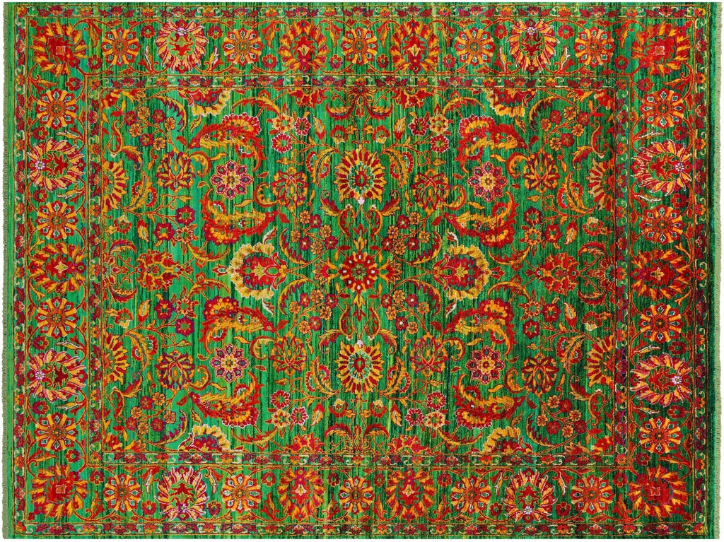 Green Persian Tabriz Hand-Knotted 100% Silk Rug - Manhattan Rugs