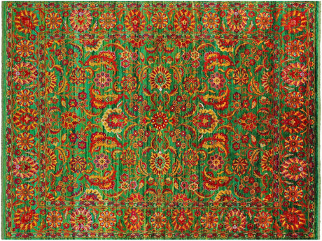 Green Persian Tabriz Hand-Knotted 100% Silk Rug - Manhattan Rugs