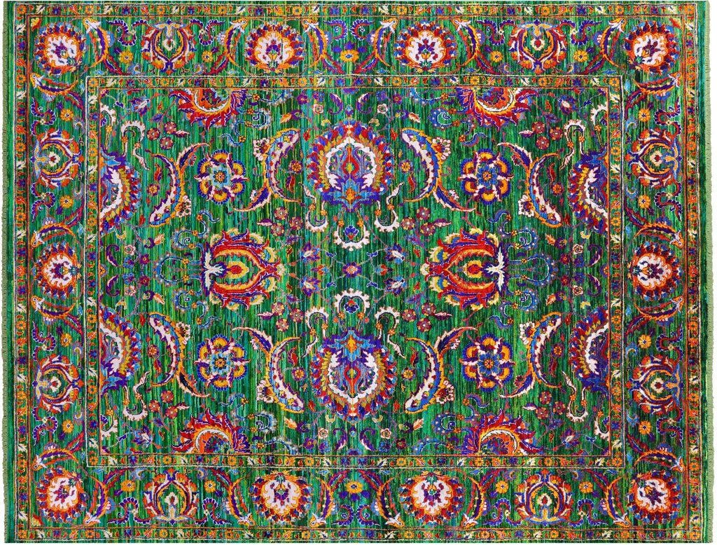 Green Persian Tabriz Handmade 100% Silk Rug - Manhattan Rugs