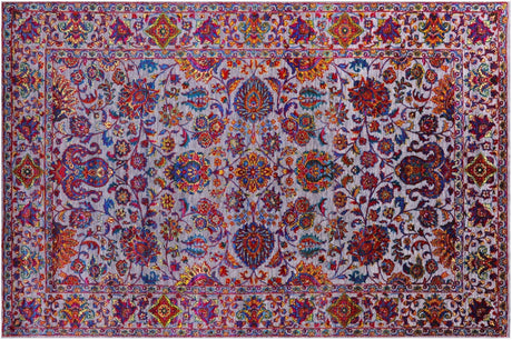 Grey Handmade Wool & Silk Persian Tabriz Rug - Manhattan Rugs