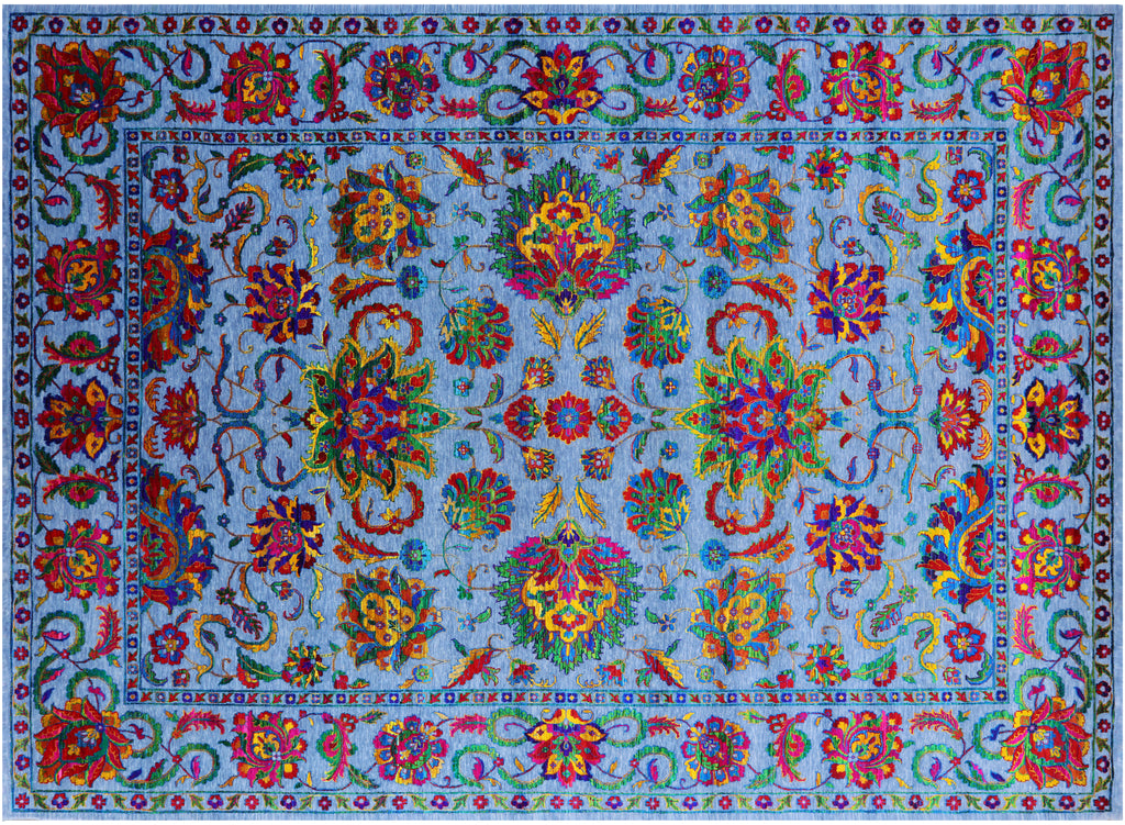 Blue 10' 1" X 14' 5" Wool & Silk Persian Tabriz Handmade Rug - Q22600