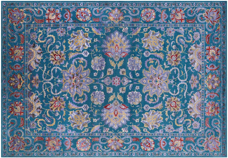 Green Persian Tabriz Hand Knotted Wool & Silk Rug - Manhattan Rugs