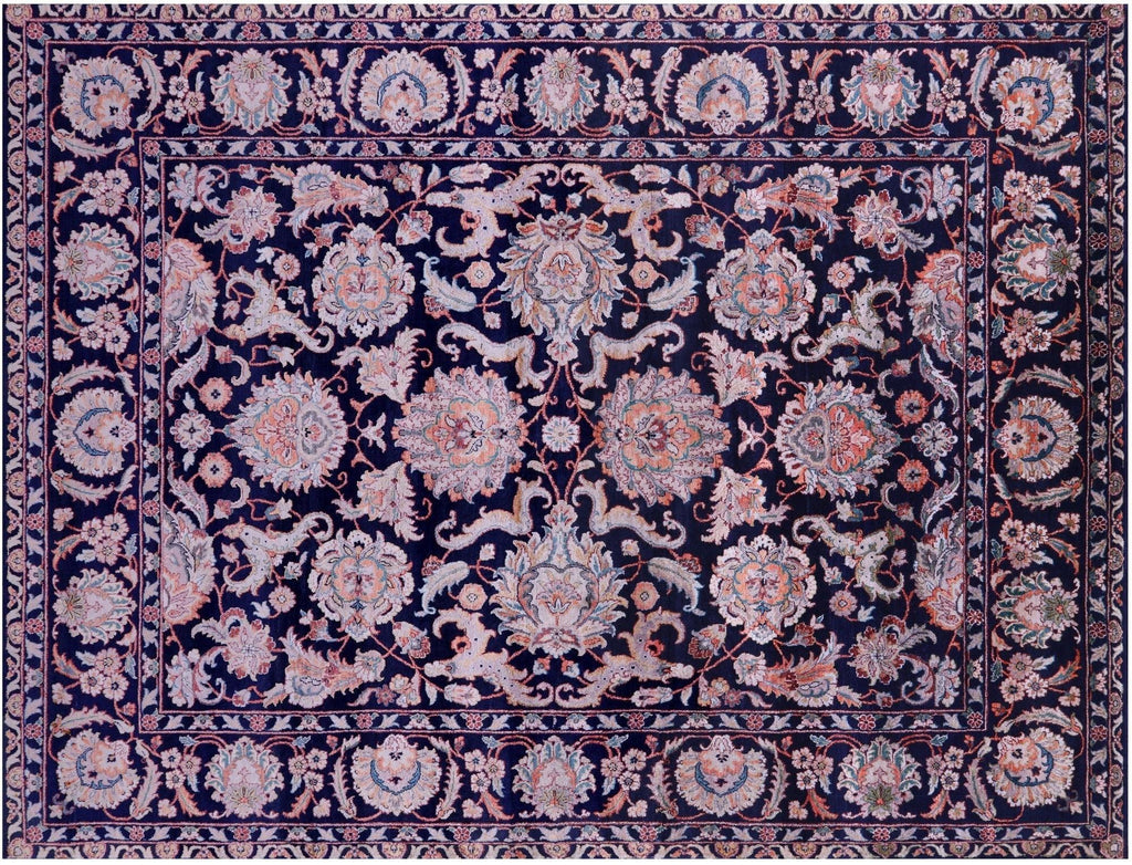 Blue Persian Tabriz Hand Knotted Wool & Silk Rug - Manhattan Rugs
