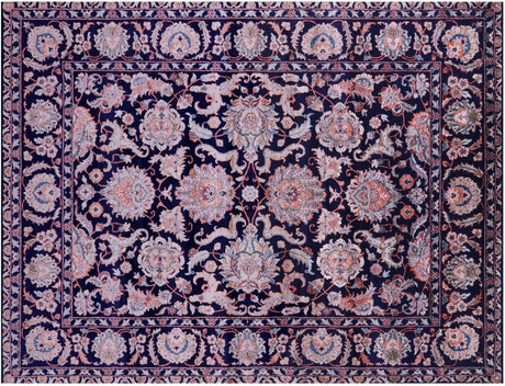 Blue Persian Tabriz Hand Knotted Wool & Silk Rug - Manhattan Rugs
