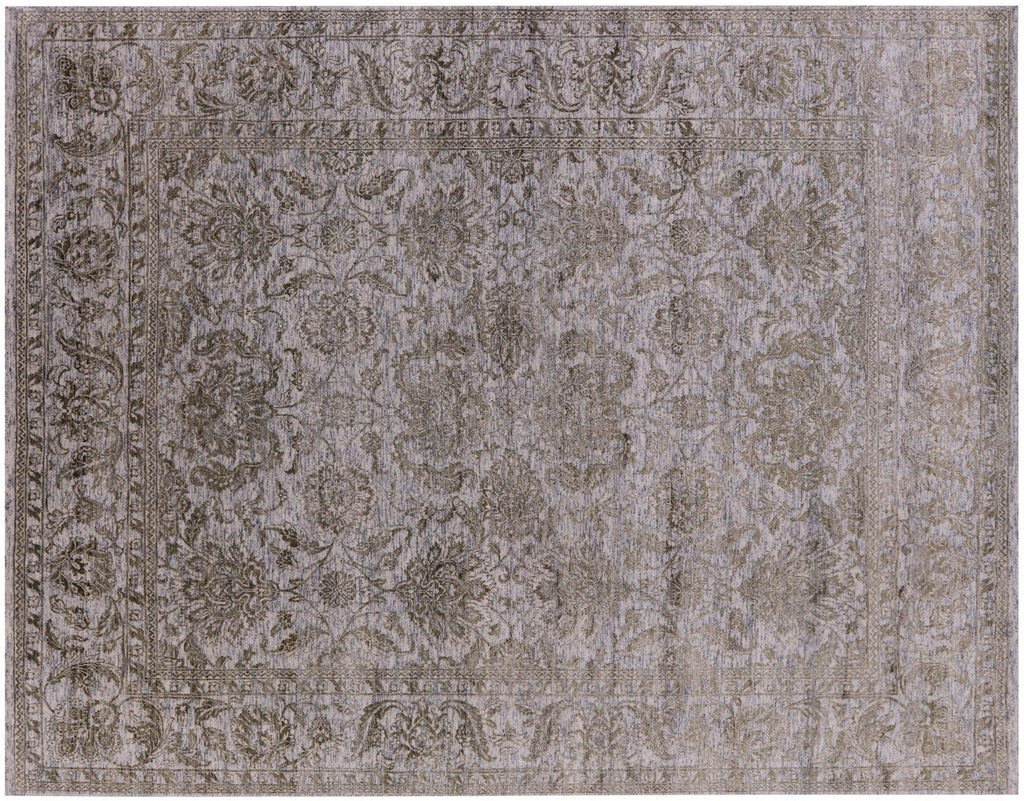 Grey/Green Persian Tabriz Wool & Silk Handmade Rug - Manhattan Rugs