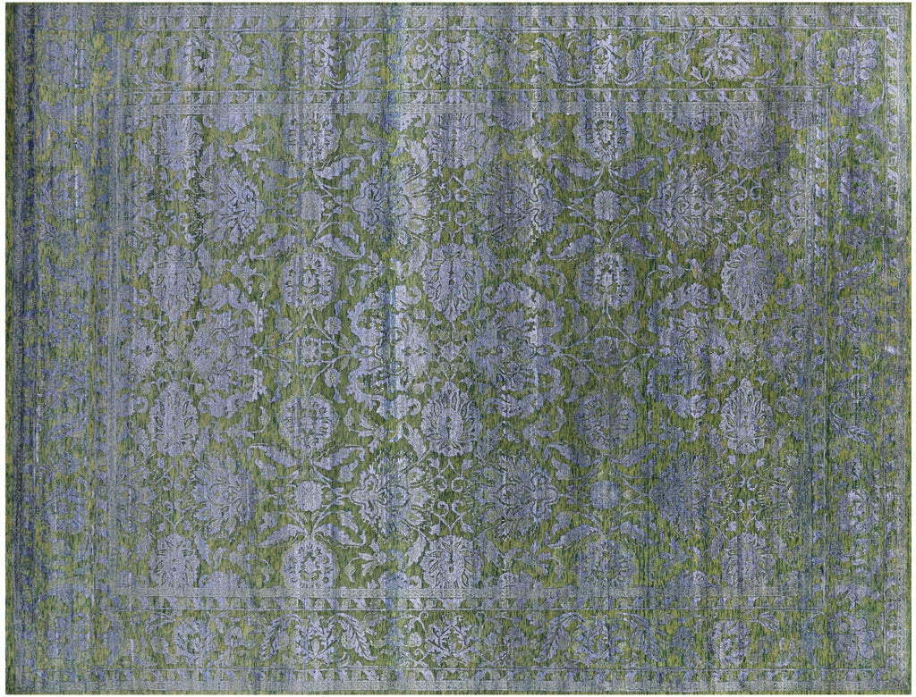 Green/Grey Persian Tabriz Hand-Knotted Wool & Silk Rug - Manhattan Rugs